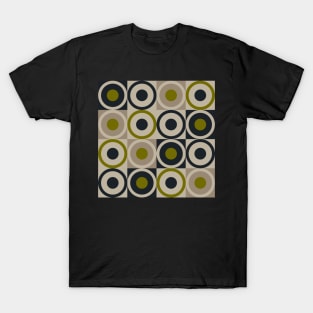 Retro Square and Circle Tile Olive Black and Cream T-Shirt